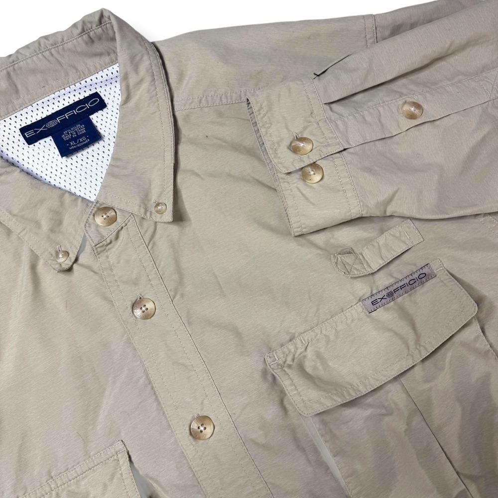 ExOfficio Khaki Long Sleeve‎ Button Down Utility Shirt XL Outdoor